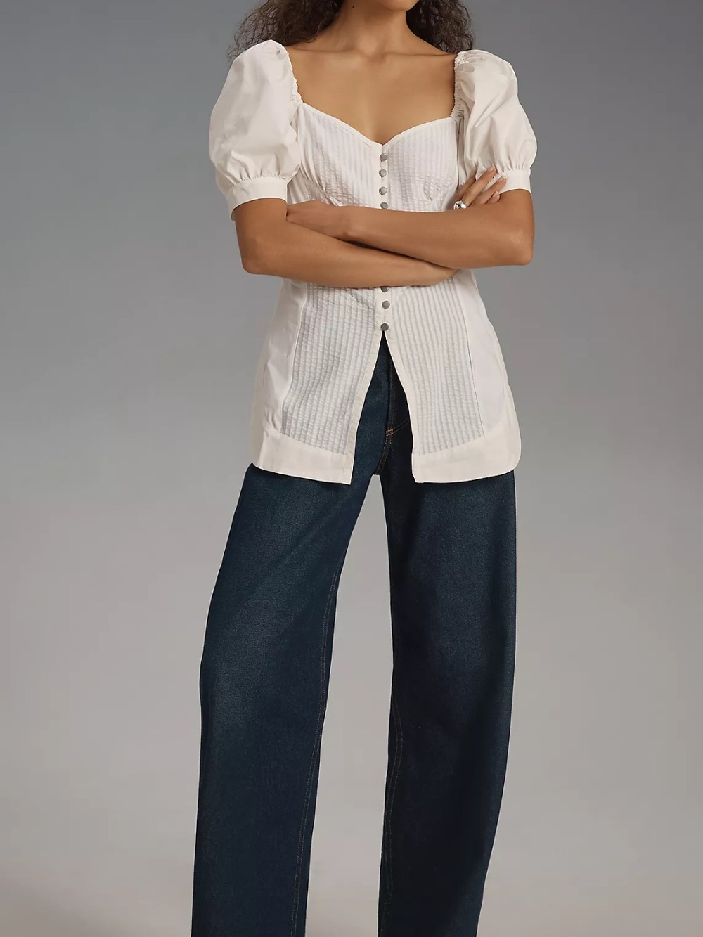 Maeve White Puff Sleeve Sweetheart Top Cottagecore Boho Summer Feminine